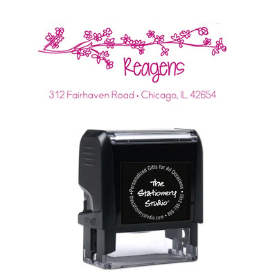 Flower Branch Rectangular Address Self-Inking Stamp